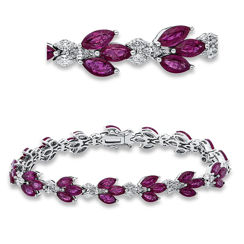 Armband 18 kt WG, 45 Nav. 2,13 ct, W-si, 45 Rubine 13,40 ct rot