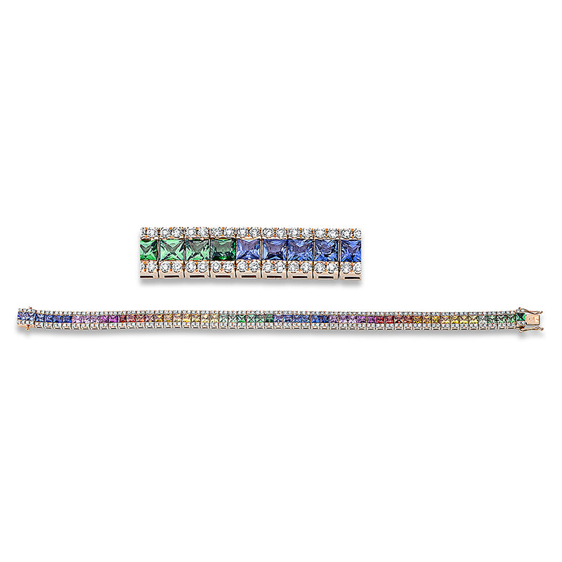 Armband 18 kt RG, 220 Brill. 2,33 ct, W-si, 55 Saphire 10,75 ct fancy