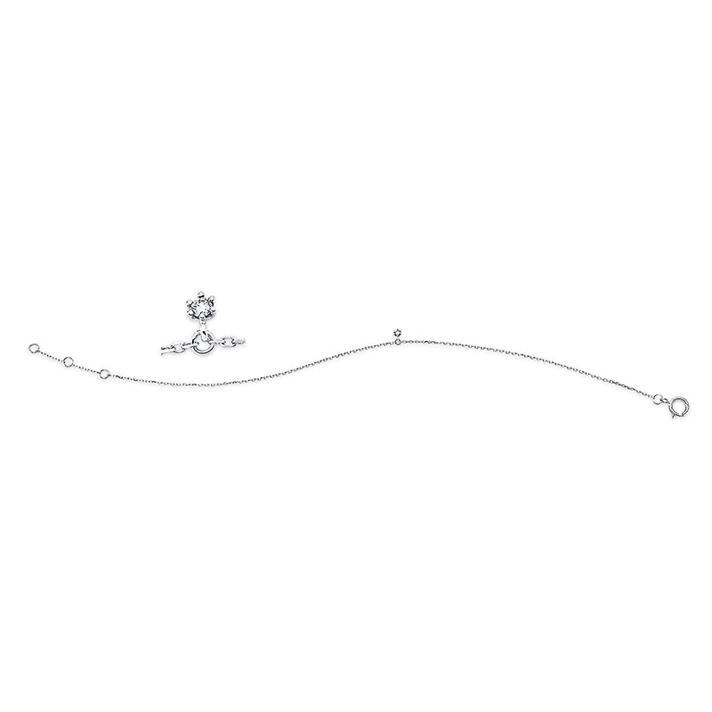 Fußkette 18 kt WG, mit ZÖ 16 cm + 17 cm, 1 Brill. 0,02 ct, TW-si
