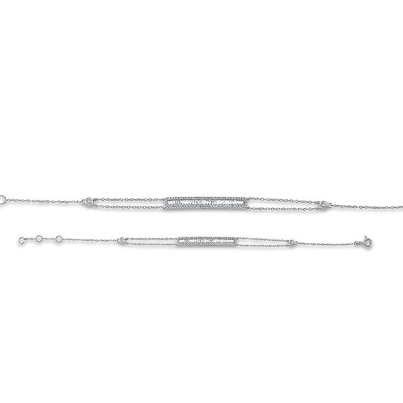 Armband 18 kt WG, mit ZÖ 15,5 cm + 16,5 cm, 31 Bag. 0,30 ct, TW-si, 68 Brill. 0,27 ct, TW-si