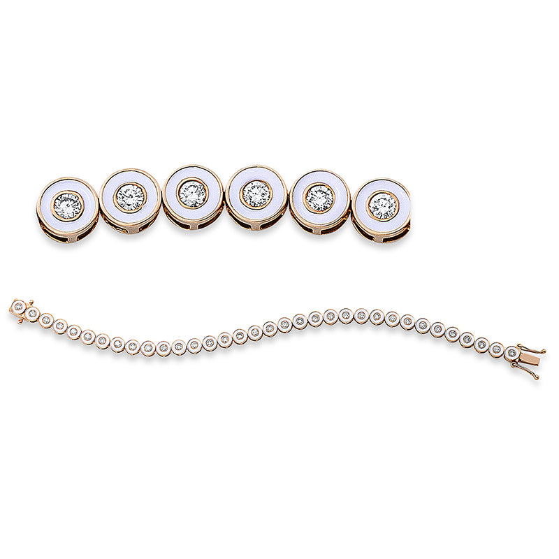 Armband 18 kt RG, 34 Brill. 1,38 ct, TW-si, 1 Emaille weiß