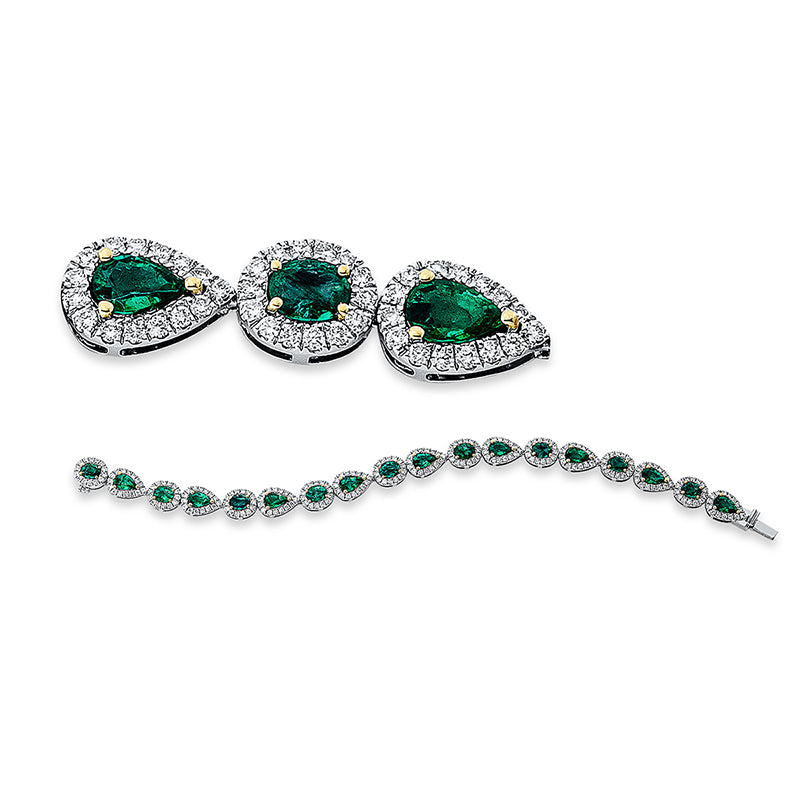 Armband 18 kt WG, 261 Brill. 2,61 ct, TW-si, 18 Smaragde 6,47 ct grün