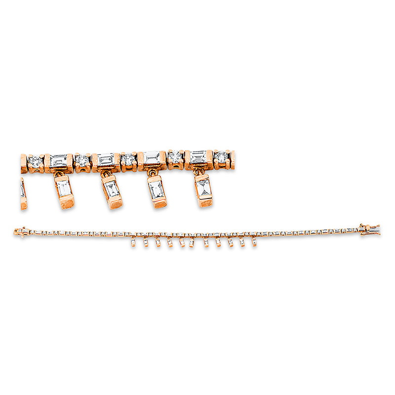 Armband 18 kt RG, 40 Bag. 1,54 ct, TW-si, 29 Brill. 0,65 ct, TW-si