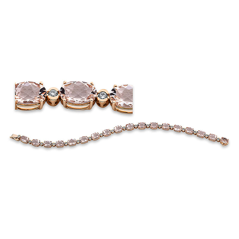 Armband 18 kt RG, 18 Brill. 0,49 ct, TW-si, 18 Morganit 11,80 ct rosa