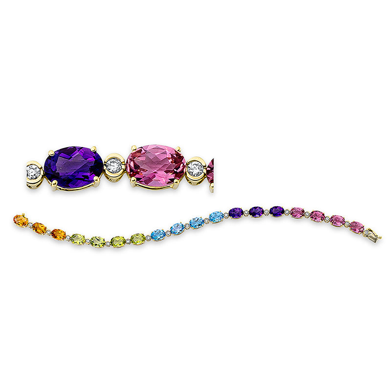Armb18 ktGG,18 Br.0,48 ct, TW-si, 4 Pe 3,60 ct, 4 BT3,80 ct,4 Am 2,10 ct, 4 Tur2,80 ct, 3 Cit 2,10 ct