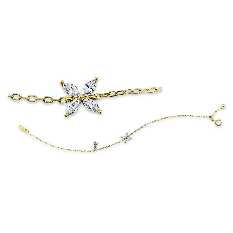 Armband 18 kt GG, Länge variabel, 4 Nav. 0,17 ct, TW-si, 1 Brill. 0,06 ct, TW-pi