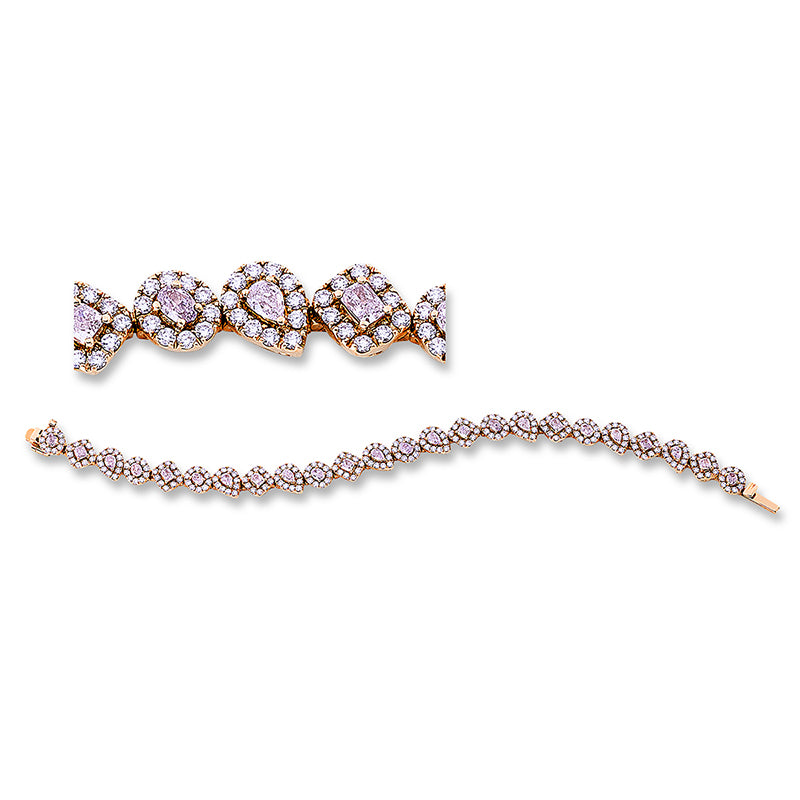 Armband 18 kt RG, 248 Brill. 2,47 ct, F-vsi, 24 Dia. 2,27 ct, pink-vsi