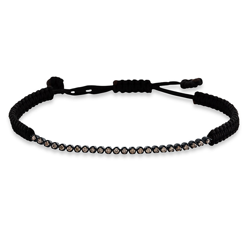 Armband 18 kt WG, schwarz rhodiniert, black cord, 24 Brill. 0,28 ct, braun