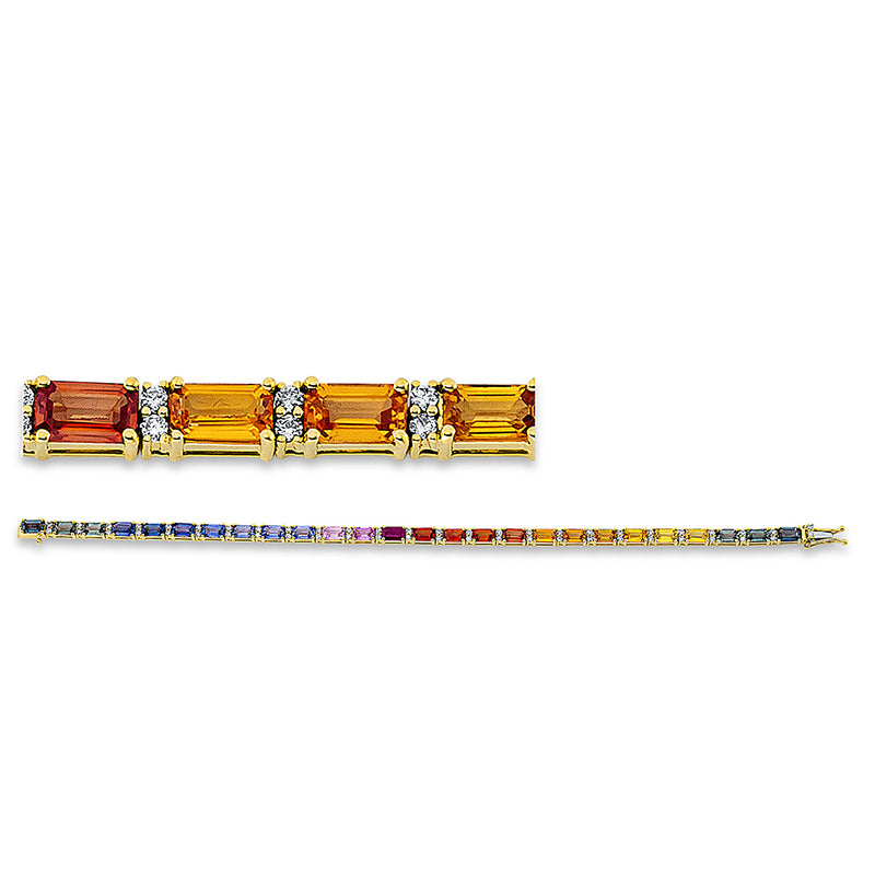 Armband 18 kt GG, 52 Brill. 0,56 ct, TW-si, 26 Saphire 8,84 ct fancy