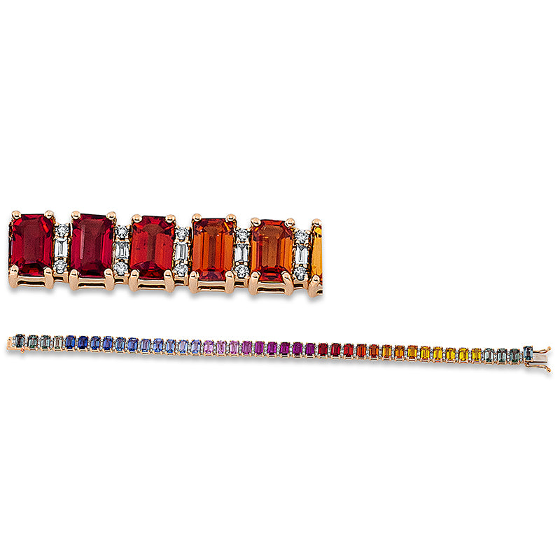 Armband 18 kt RG, 41 Bag. 0,31 ct, TW-si, 82 Brill. 0,34 ct, TW-si, 41 Saphire 13,94 ct fancy