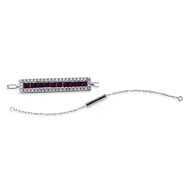 Armband 18 kt WG, 44 Brill. 0,19 ct, TW-si, 44 Rubine 0,19 ct rot