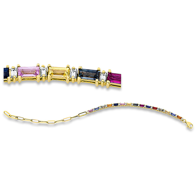 Armband 18 kt GG, 16 Bag. 0,34 ct, TW-si, 15 Saphire 2,28 ct fancy
