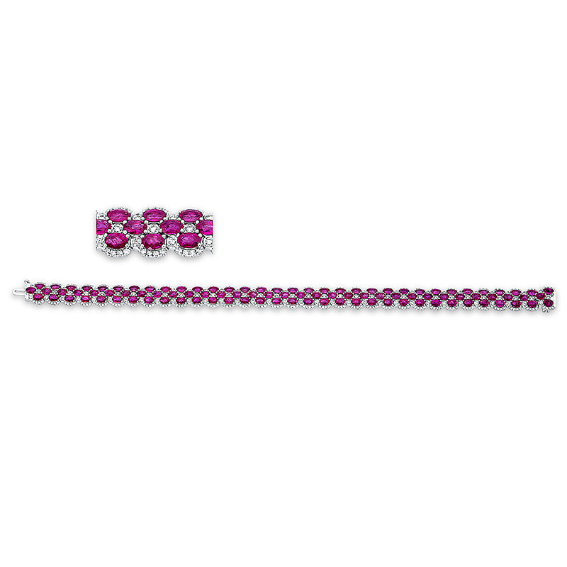 Armband 18 kt WG, 99 Brill. 0,94 ct, TW-si, 264 Brill. 0,70 ct, TW-si, 99 Rubine 12,61 ct rot