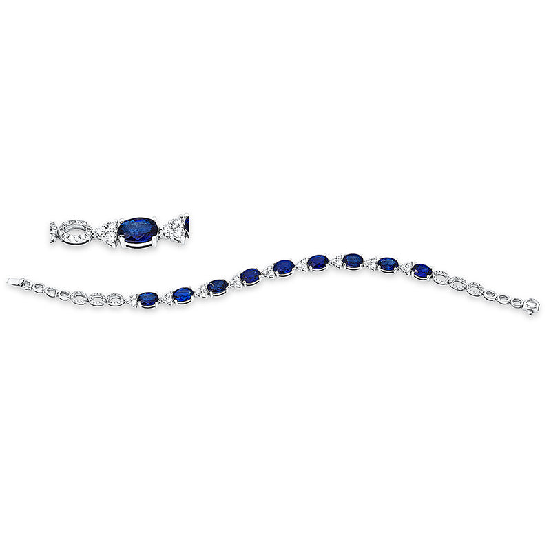 ABVERKAUF, Armband 18 kt WG, 27 Brill. 0,93 ct, TW-si, 72 Brill. 0,28 ct, TW-si, 9 Saphire 7,94 ct blau