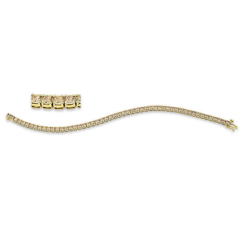 Armband 18 kt GG, 52 Cushion 7,20 ct, gelb