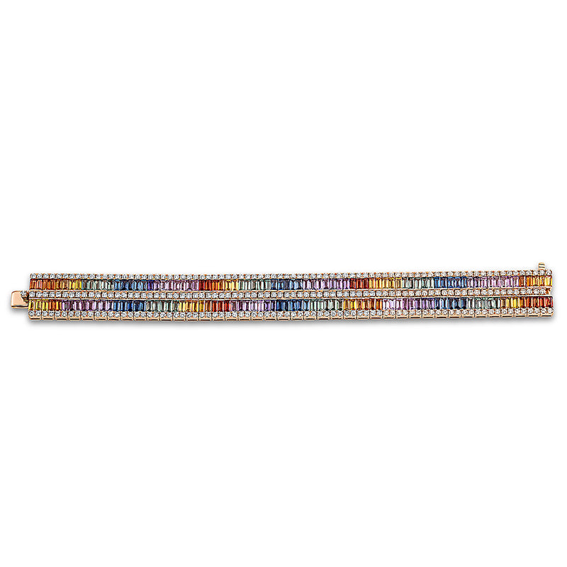Armband 18 kt RG, 79 Brill. 1,92 ct, TW-vsi, 161 Brill. 3,45 ct, TW-vsi, 160 Saphire 25,29 ct multicolor