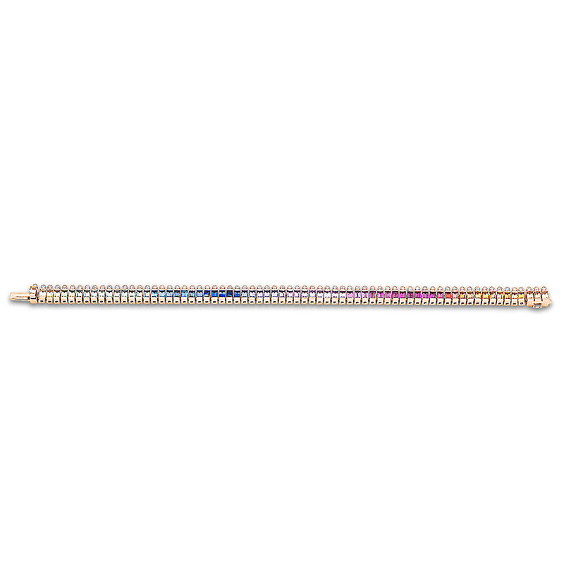 Armband 18 kt RG, 69 Brill. 0,45 ct, TW-si, 69 Saphire 6,46 ct multicolor
