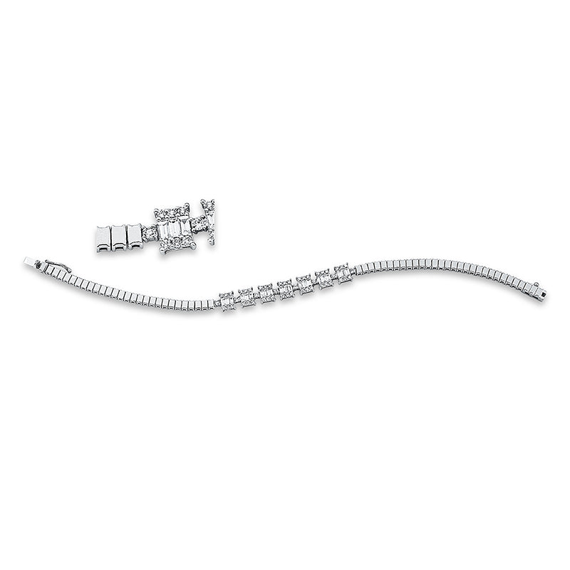 Armband 18 kt WG, 8 Brill. 0,23 ct, F-si, 21 Bag. 0,81 ct, F-si, 42 Brill. 0,51 ct, F-si