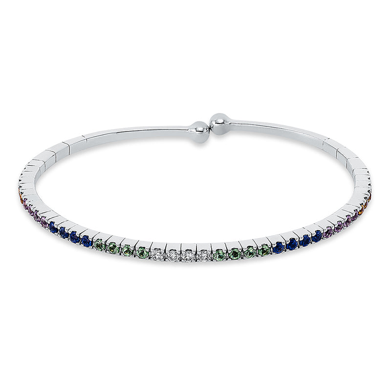 Armreif 18 kt WG, 4 Brill. 0,14 ct, TW-vsi/si, 36 Saphire 1,60 ct multicolor