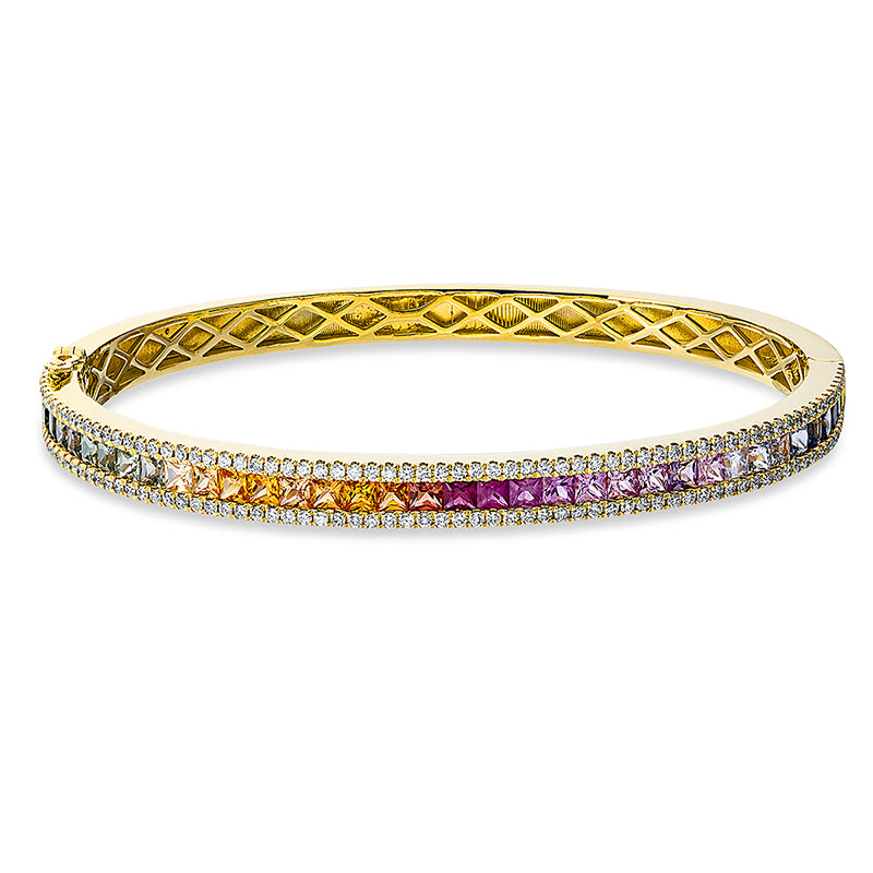 Armreif 18 kt GG, 142 Brill. 0,92 ct, TW-si, 36 Saphire 4,13 ct multicolor