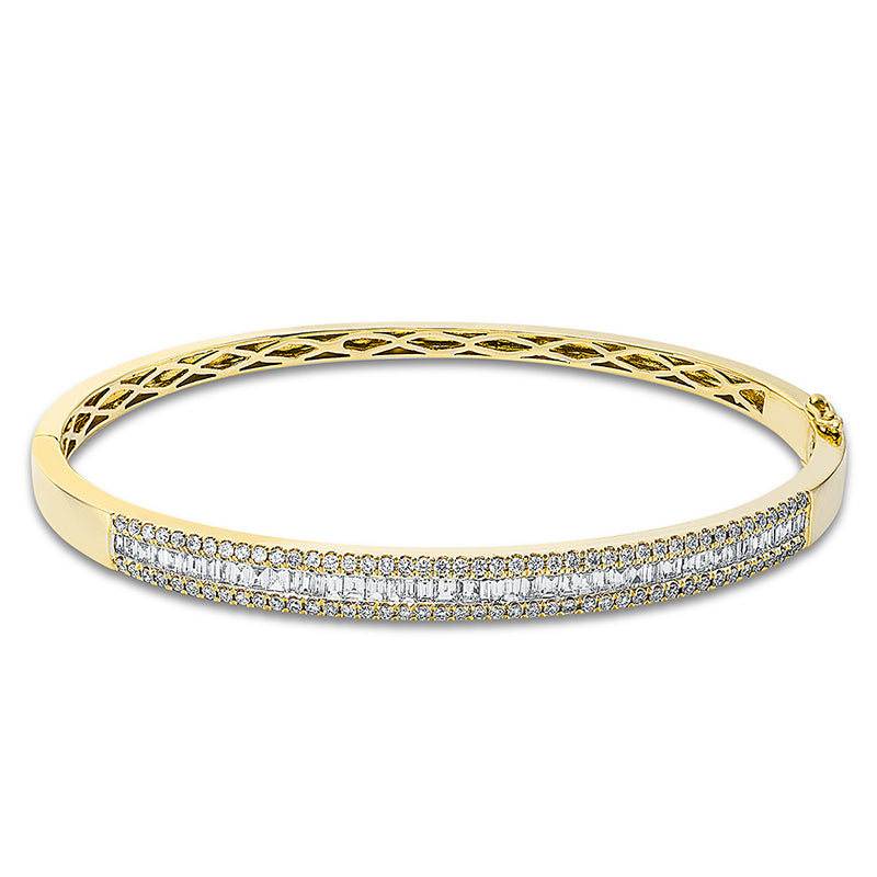 Armreif 18 kt GG+WG, 46 Bag. 0,85 ct, TW-si, 86 Brill. 0,62 ct, TW-si