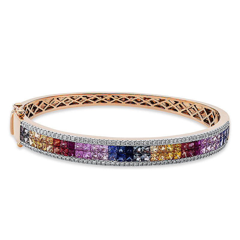 Armreif 18 kt RG, Fassung rhodiniert, 118 Brill. 0,65 ct, TW-si, 66 Saphire 5,65 ct fancy