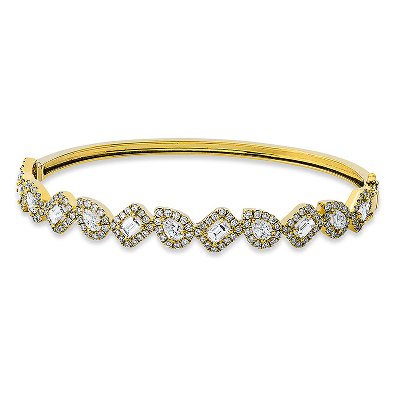 Armreif 18 kt GG, 6 Brill. 0,07 ct, 6 Tropfen 0,72 ct, 6 Bag. 0,71 ct, 150 Brill. 1,00 ct, TW-si