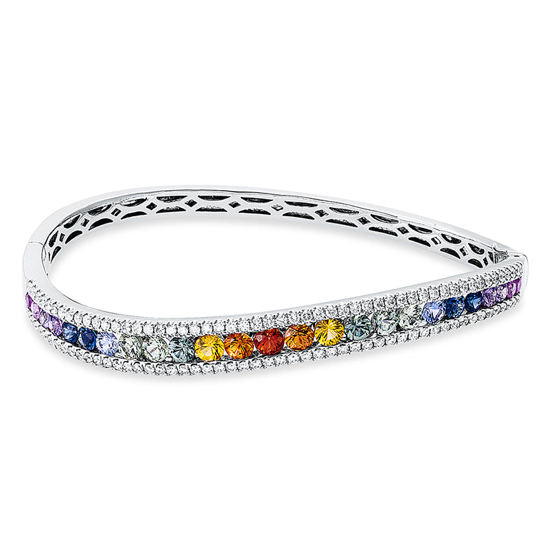 Armreif 18 kt WG, 104 Brill. 0,79 ct, TW-si, 25 Farbsteine 2,96 ct multicolor