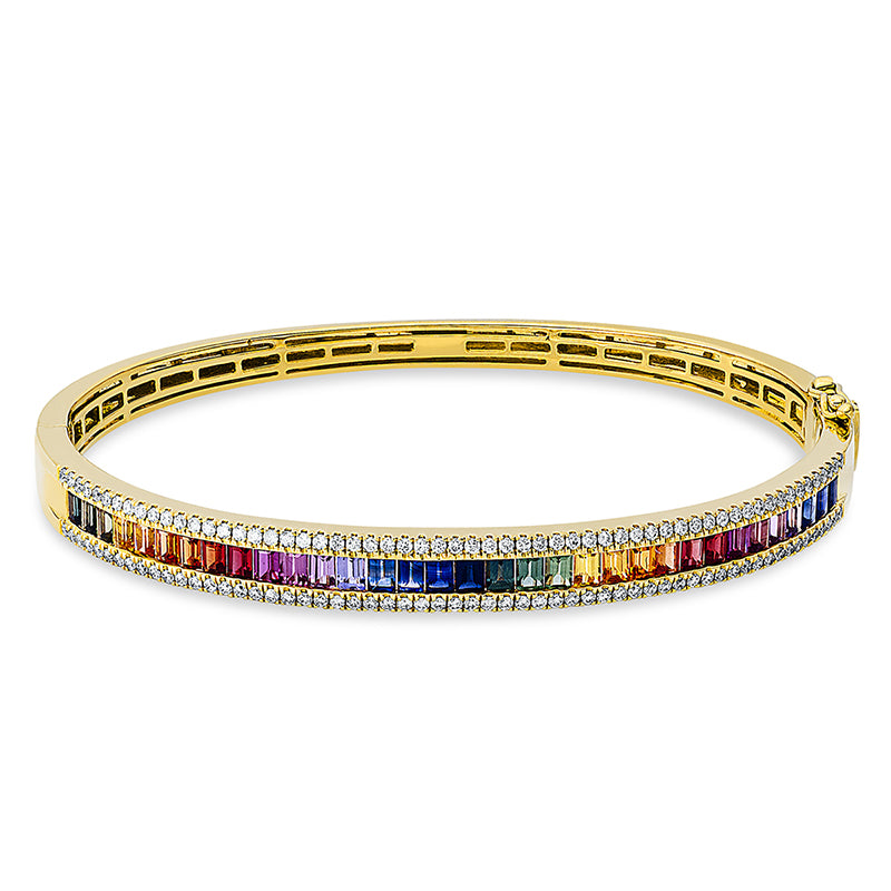 Armreif 18 kt GG, 118 Brill. 0,70 ct, TW-si, 33 Saphire 3,28 ct multicolor