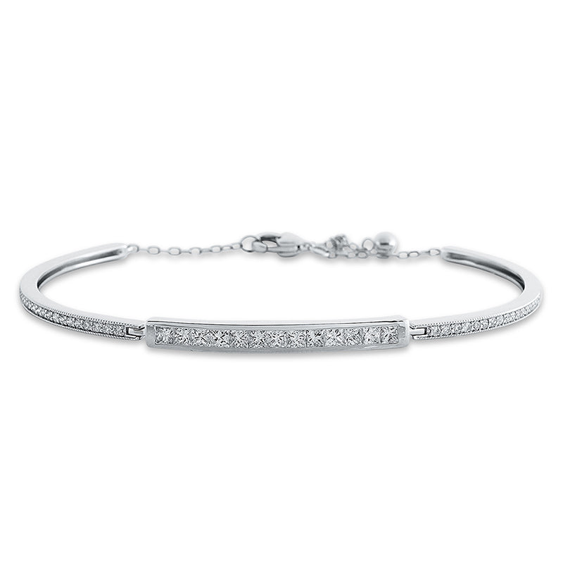 Armreif 18 kt WG, 8 Brill. 0,07 ct, TW-si, 13 Princ. 0,84 ct, TW-si, 28 Brill. 0,19 ct, TW-si