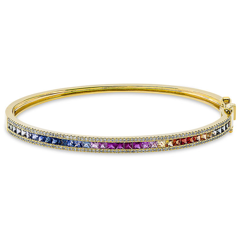Armreif 18 kt GG, 150 Brill. 0,38 ct, TW-si, 35 Saphire 2,04 ct fancy