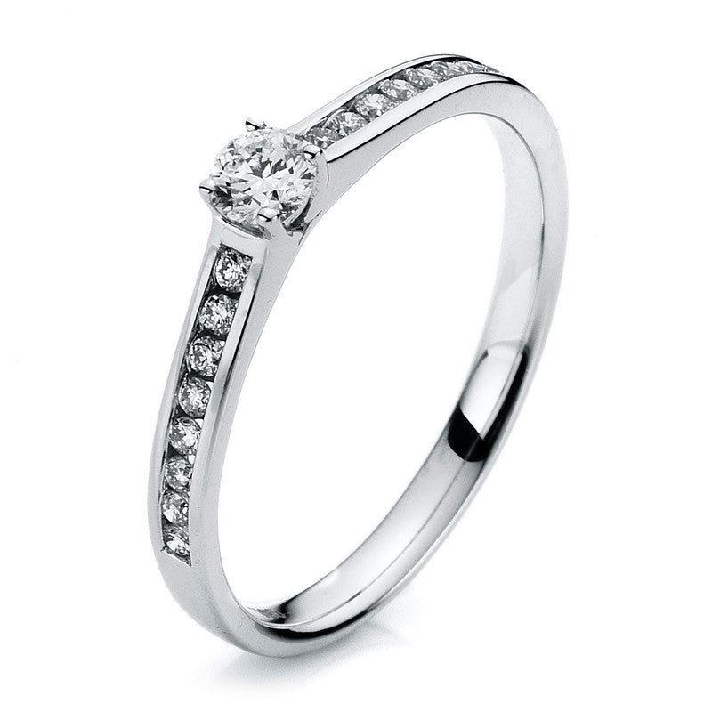 Ring 14 kt WG, 1 Brill. 0,14 ct, TW-si, 16 Brill. 0,14 ct, TW-si