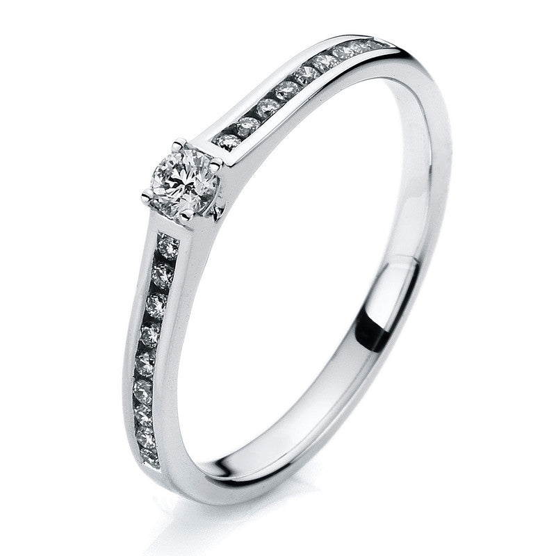 Ring 4er-Krappe 18 kt WG. 1 Brill. 0.08 ct. TW-si. 18 Brillanten 0.12 ct. TW-si. Weite:54