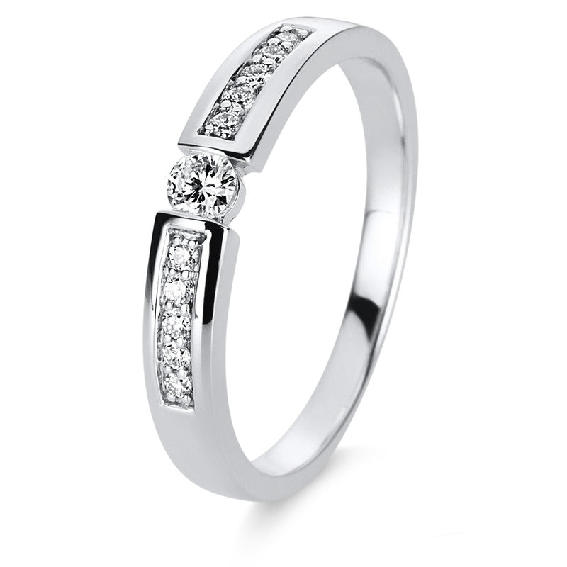 Ring 14 kt WG. 1 Brill. 0.11 ct. TW-si. 10 Brill. 0.10 ct. TW-si. Weite:52