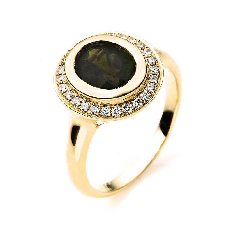 Ring 18 kt GG, 26 Brill. 0,24 ct, TW-vsi/si, 1 Turmalin 1,77 ct grün