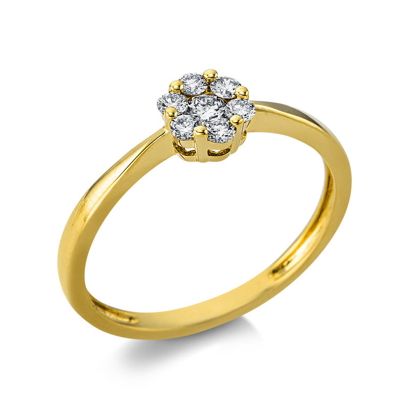 Ring 18 kt GG, 1 Brill. 0,09 ct, TW-si, 6 Brill. 0,19 ct, TW-si