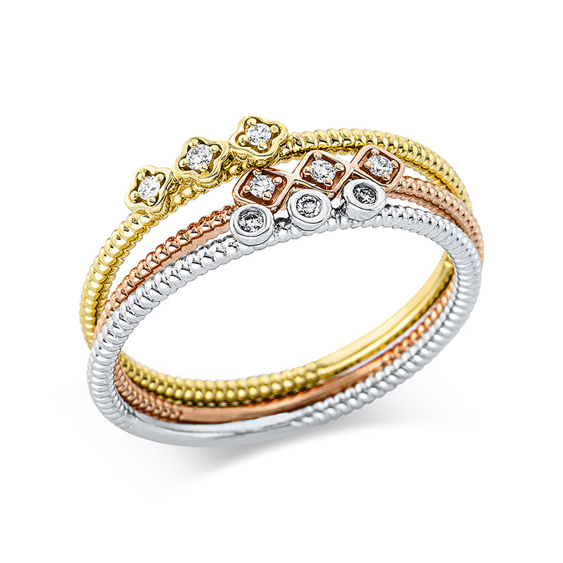 Ring 18 kt WG+GG+RG, 9 Brill. 0,07 ct, TW-si