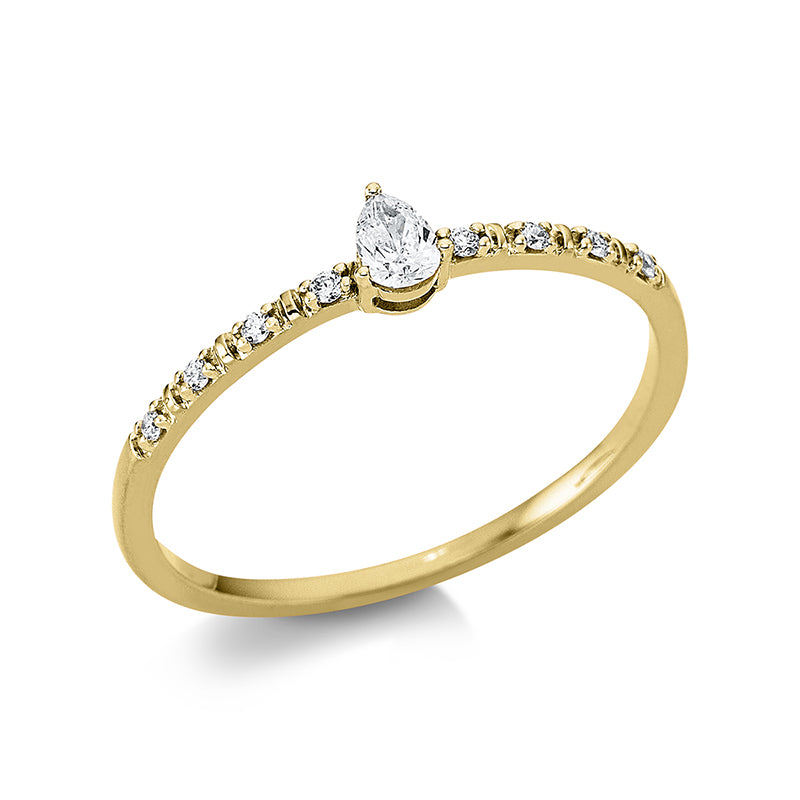Ring 18 kt GG, 1 Tropfen 0,10 ct, TW-si, 8 Brill. 0,04 ct, TW-si