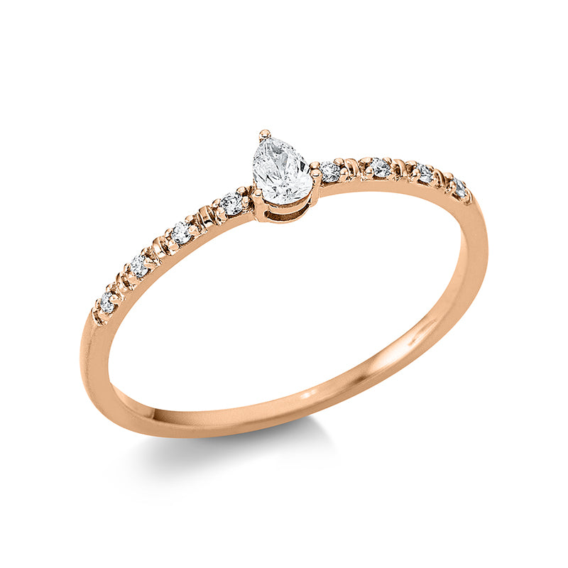 Ring 18 kt RG, 1 Tropfen 0,09 ct, TW-si, 8 Brill. 0,04 ct, TW-si