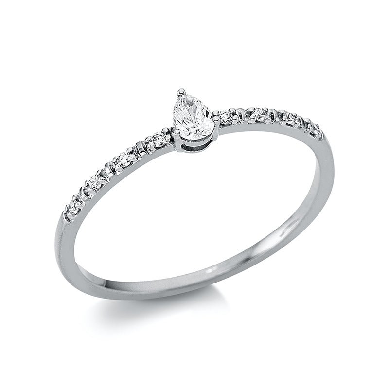 Ring 18 kt WG, 1 Tropfen 0,09 ct, TW-si, 8 Dia. 0,04 ct, TW-si