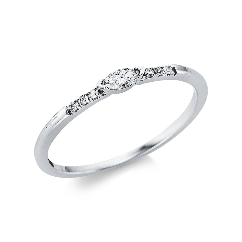 Ring 18 kt WG, 1 Nav. 0,09 ct, TW-si, 6 Dia. 0,03 ct, TW-si