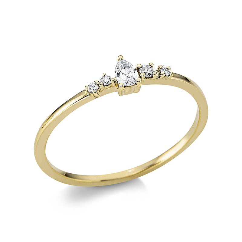 Ring 18 kt GG, 1 Tropfen 0,09 ct, TW-si, 4 Brill. 0,04 ct, TW-si