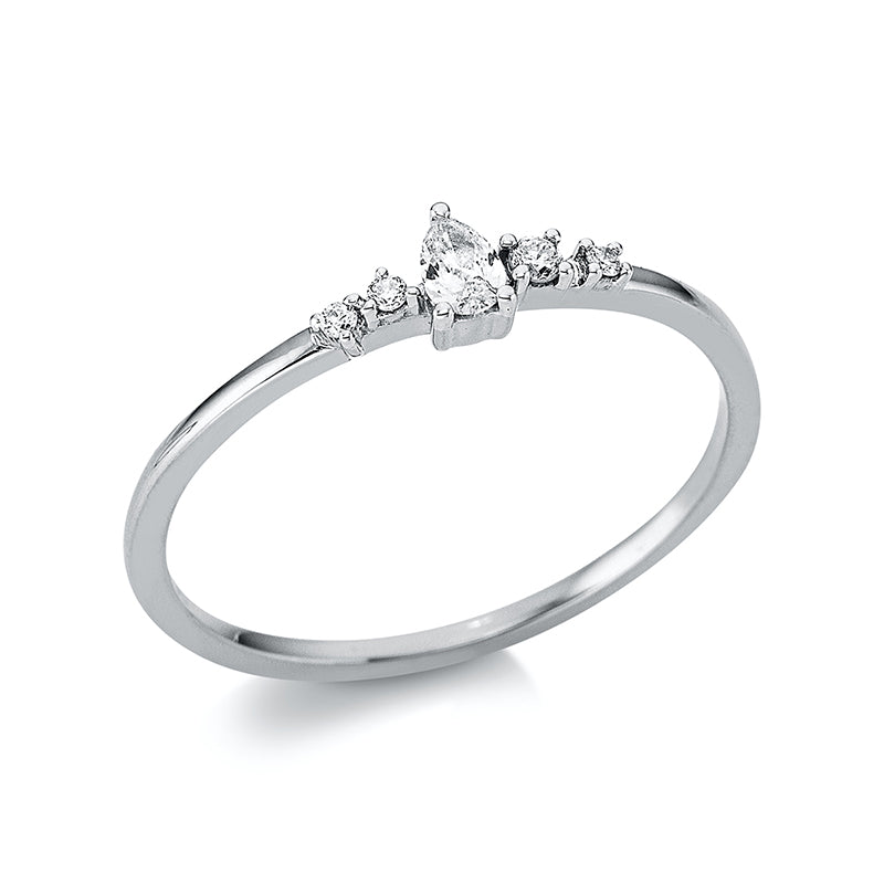 Ring 18 kt WG, 1 Tropfen 0,07 ct, TW-si, 4 Brill. 0,04 ct, TW-si