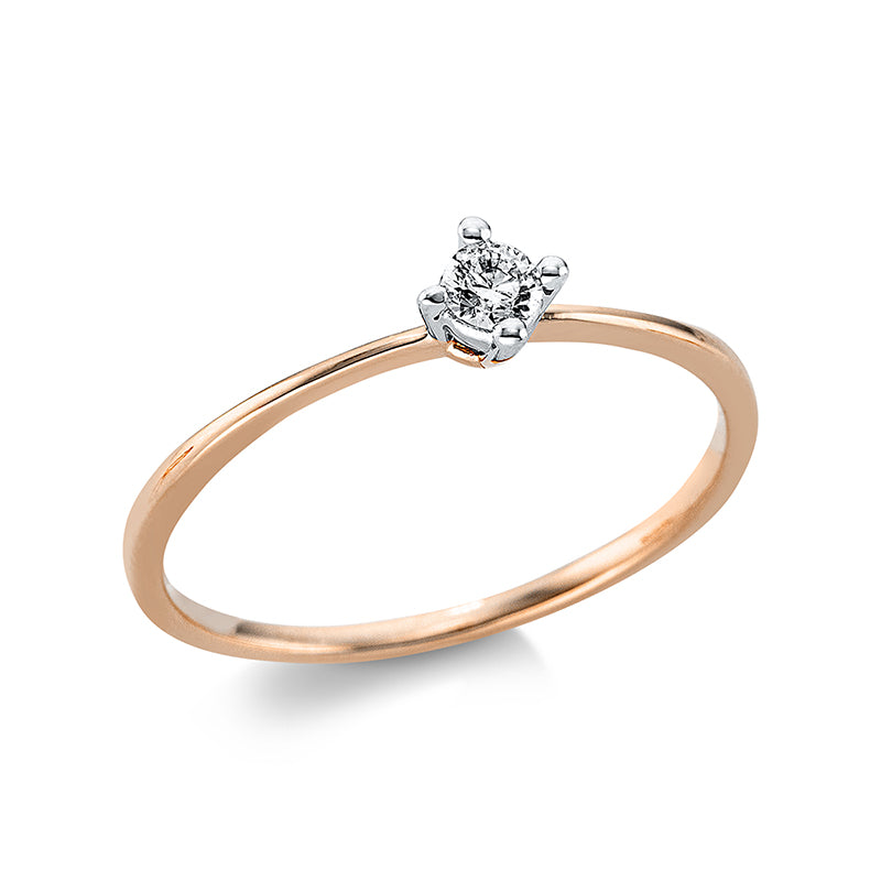 Ring 4er-Krappe 18 kt RG+WG. 1 Brill. 0.10 ct. TW-si. B:4.3 mm. Weite:54