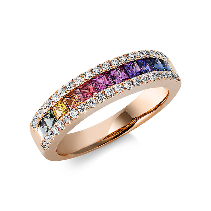 Ring 18 kt RG. 42 Brillanten 0.28 ct. TW-si. 11 Saphire 0.89 ct fancy. Weite:53