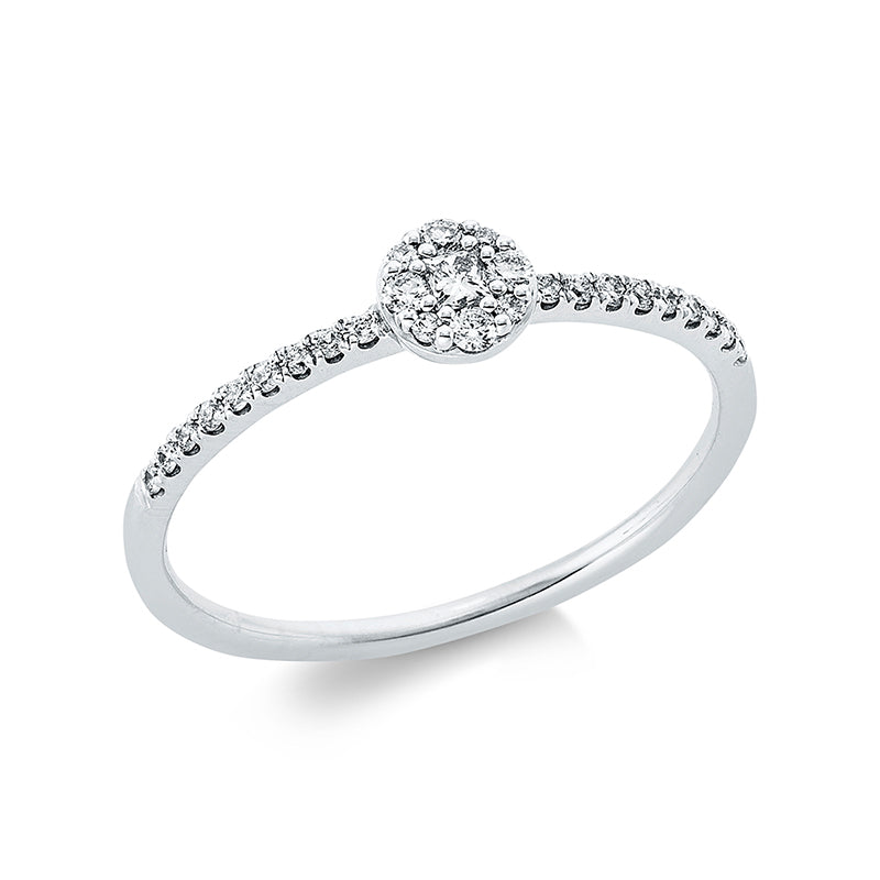 Ring 18 kt WG, 22 Brill. 0,09 ct, TW-si, 1 Princ. 0,04 ct, TW-si, 4 Brill. 0,04 ct, TW-si