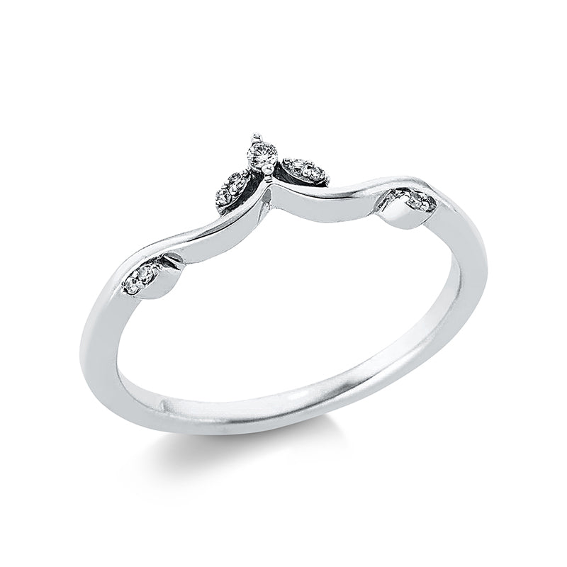 Ring 18 kt WG. 1 Brill. 0.01 ct. TW-pi. 8 Brillanten 0.02 ct. TW-pi. Weite:53