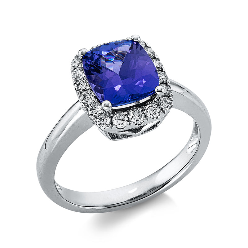 Ring 18 kt WG, 18 Brill. 0,36 ct, TW-si, 1 Tansanit 2,32 ct blau