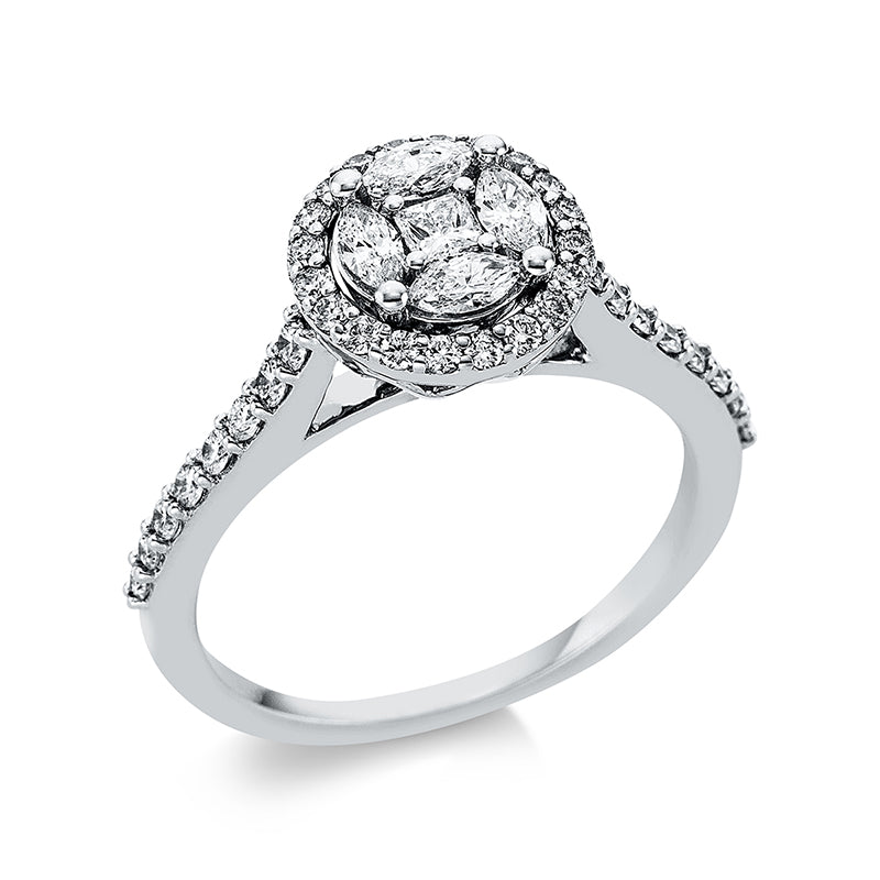 Ring 18 kt WG, 40 Fant-Schl. 0,65 ct, TW-vsi/si, 1 Princ. 0,08 ct, TW-vsi/si