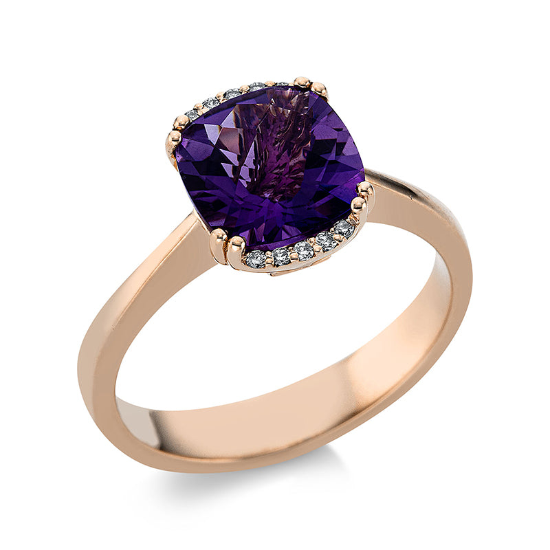 Ring 4er-Krappe 14 kt RG. 10 Brillanten 0.05 ct. TW-vsi. 1 Amethyst 1.90 ct lila. Weite:53